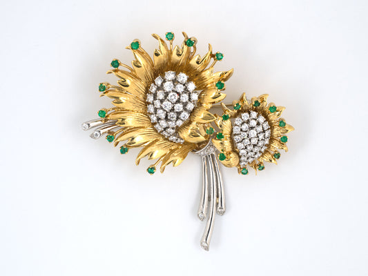 21137 - SOLD - Platinum & Gold Diamond Emerald Pin