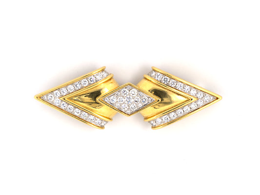 21142 - Circa1980s Montreaux Gold Platinum Diamond Bow Pin