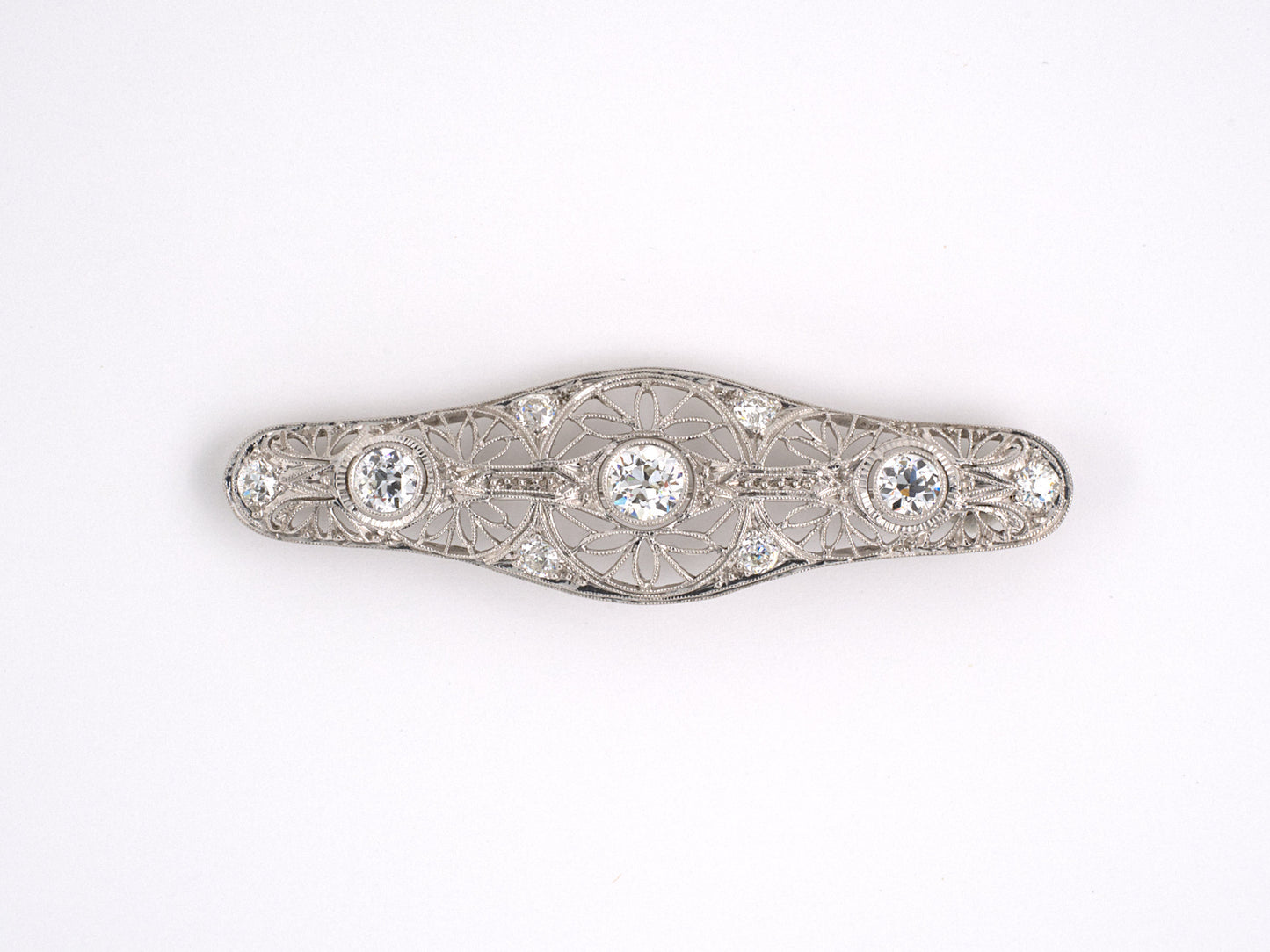 21218 - Art Deco Platinum Diamond Filigree  Pin