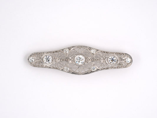 21218 - Art Deco Platinum Diamond Filigree  Pin