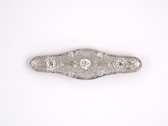 21218 - Art Deco Platinum Diamond Filigree  Pin