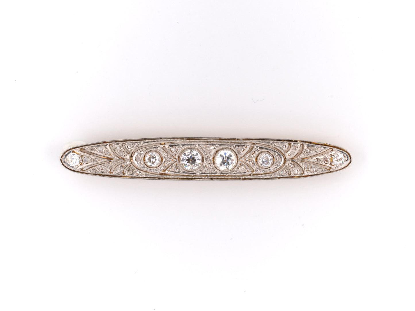 21220 - SOLD - Edwardian Platinum Diamond Filigree Bar Pin