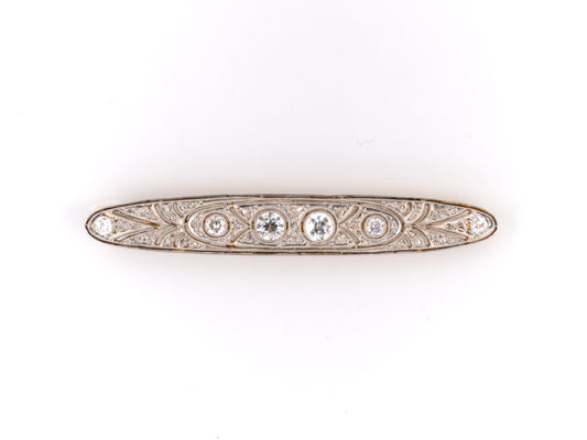21220 - SOLD - Edwardian Platinum Diamond Filigree Bar Pin