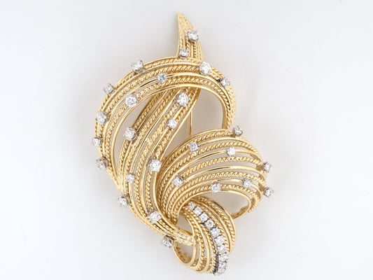 21244 - Gold Platinum Diamond Twisted Rope Ribbon Pin