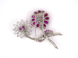 21391 - Circa 1955 Platinum AGL Burma Ruby Diamond Flower Clip Pin