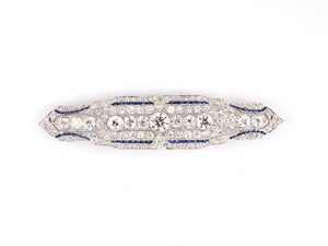 21405 - Art Deco Platinum Diamond 3-Stone Bar Pin
