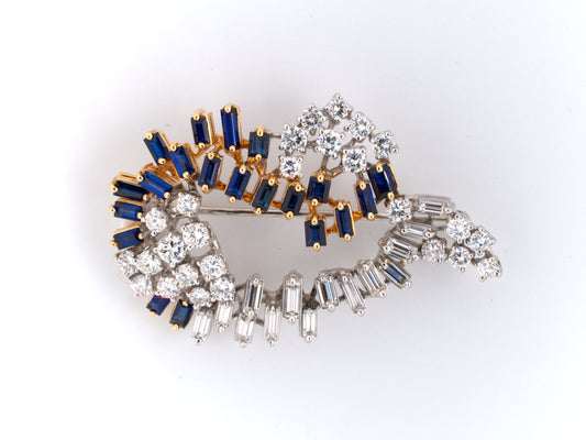 21409 - Gold Diamond Sapphire Spray Pin