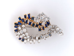 21409 - Gold Diamond Sapphire Spray Pin