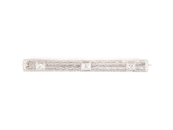 21419 - Art Deco Platinum Gold Diamond Filigree Bar Pin