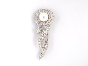 21470 - Circa1960 Platinum Pearl Diamond Flower Pin