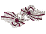 21518 - Circa 1947 Yard Platinum AGL Burma Ruby Diamond Pin Clips