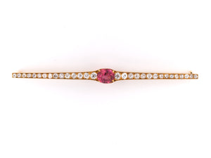 21628 - Victorian Gold Pink Tourmaline Diamond Bar Pin
