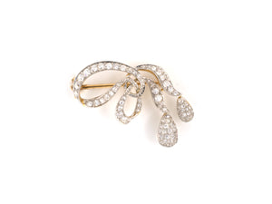 21640 - Edwardian Platinum Gold Diamond Bow Ribbon Pin