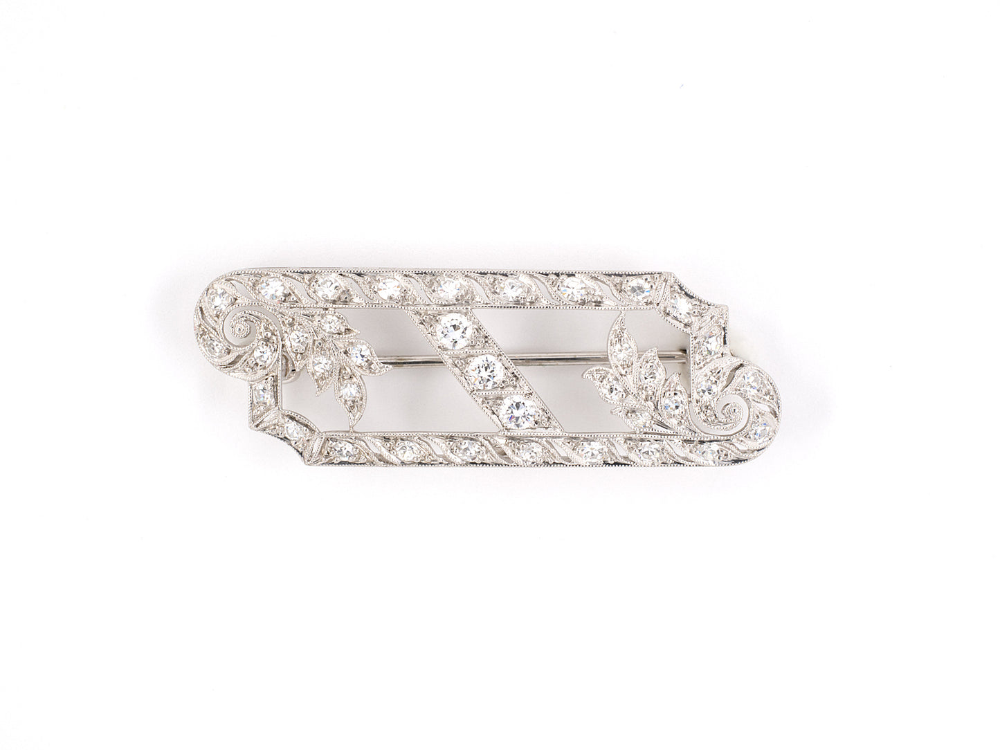 21705 - Art Deco S Kind Son Platinum Diamond Filigree Flower Open Pin