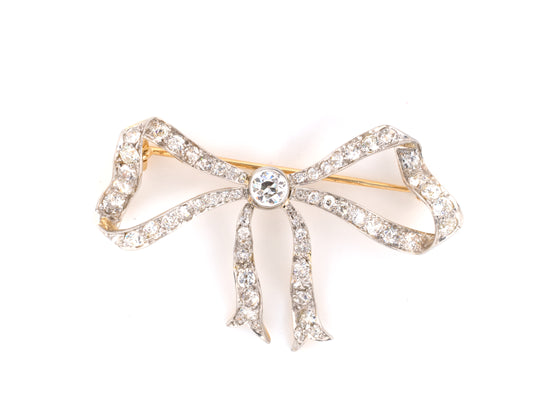21707 - Edwardian Platinum Gold Diamond Bow Pin