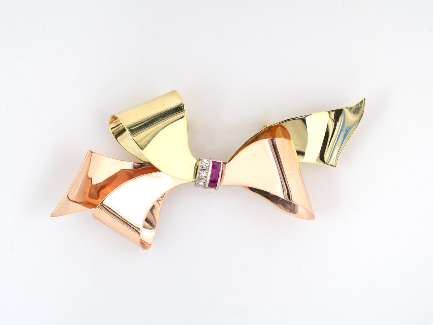 21726 - Retro Gold Ruby Diamond Bow Pin