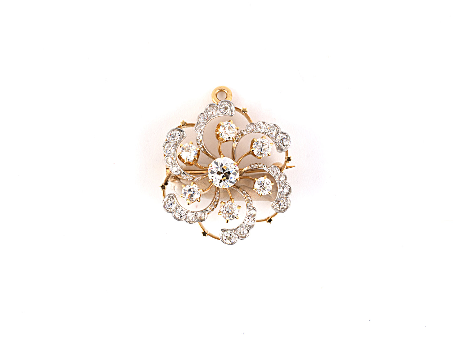 21810 - SOLD - Edwardian Platinum Gold Diamond Scroll Pin Pendant