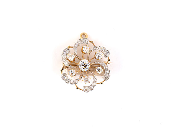 21810 - Edwardian Platinum Gold Diamond Scroll Pin Pendant