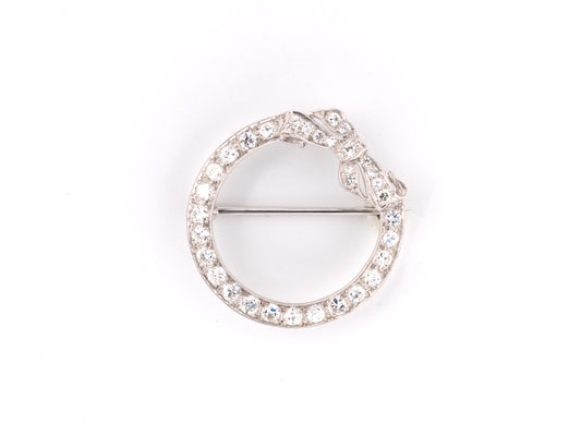 21821 - Art Deco Platinum Diamond Circle Bow Pin