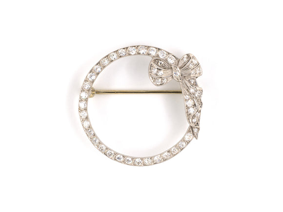 21825 - SOLD - Art Deco Platinum Diamond Circle Bow Pin