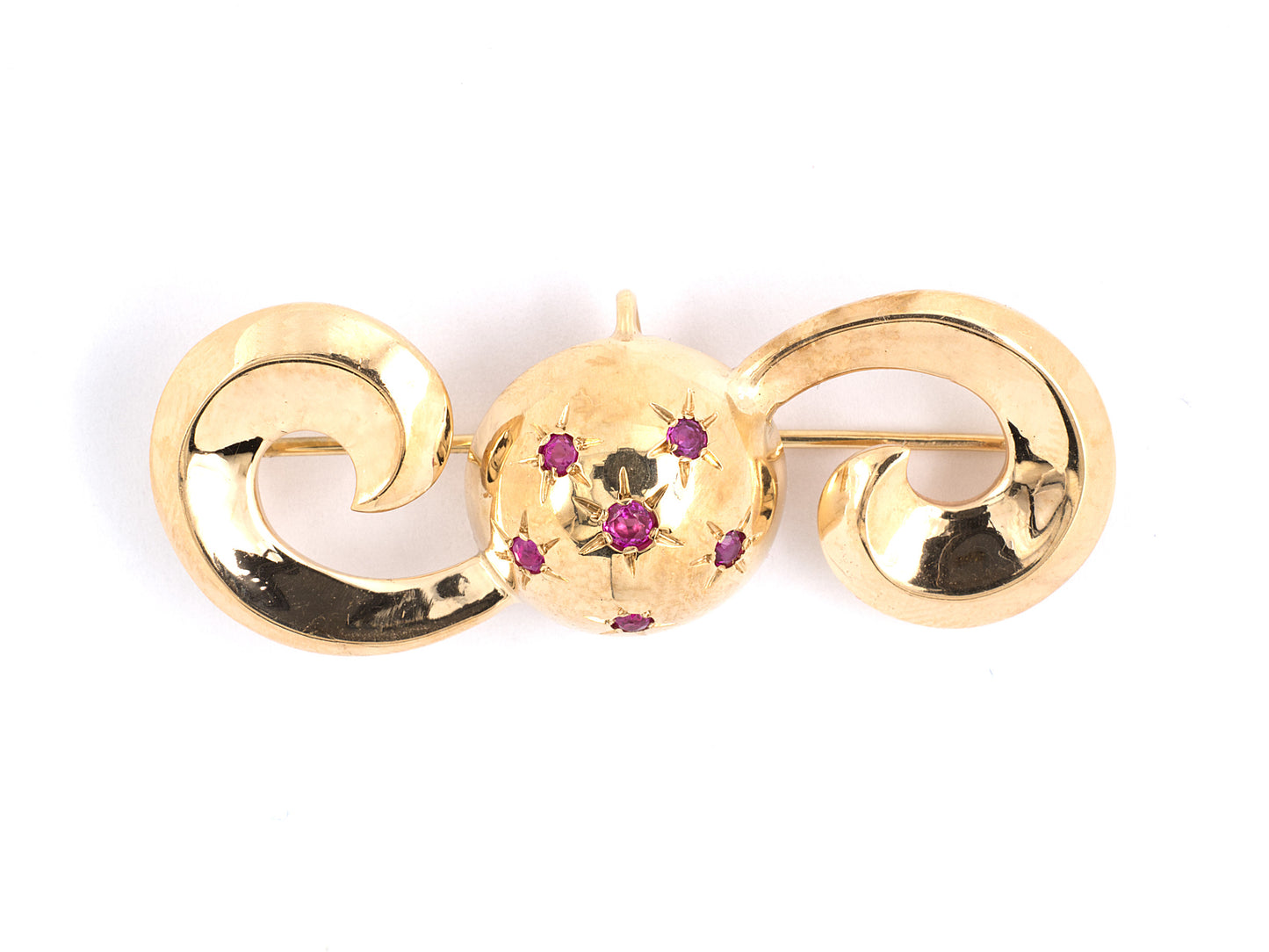 21864 - Retro Gold Ruby Ball Center Scroll Pin