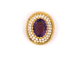 21869 - Circa 1955 Gold Amethyst Pearl Cluster Pin Pendant