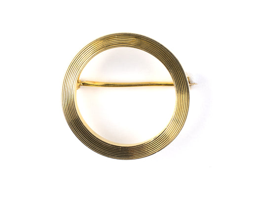 21894 - SOLD - Circa 1950 Gold Corrugated Circle Pin