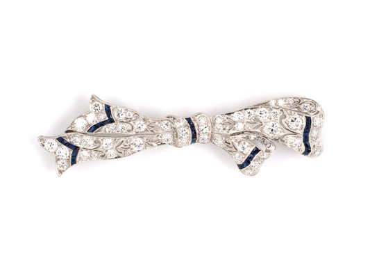 21987 - Art Deco Platinum Diamond Sapphire Pin