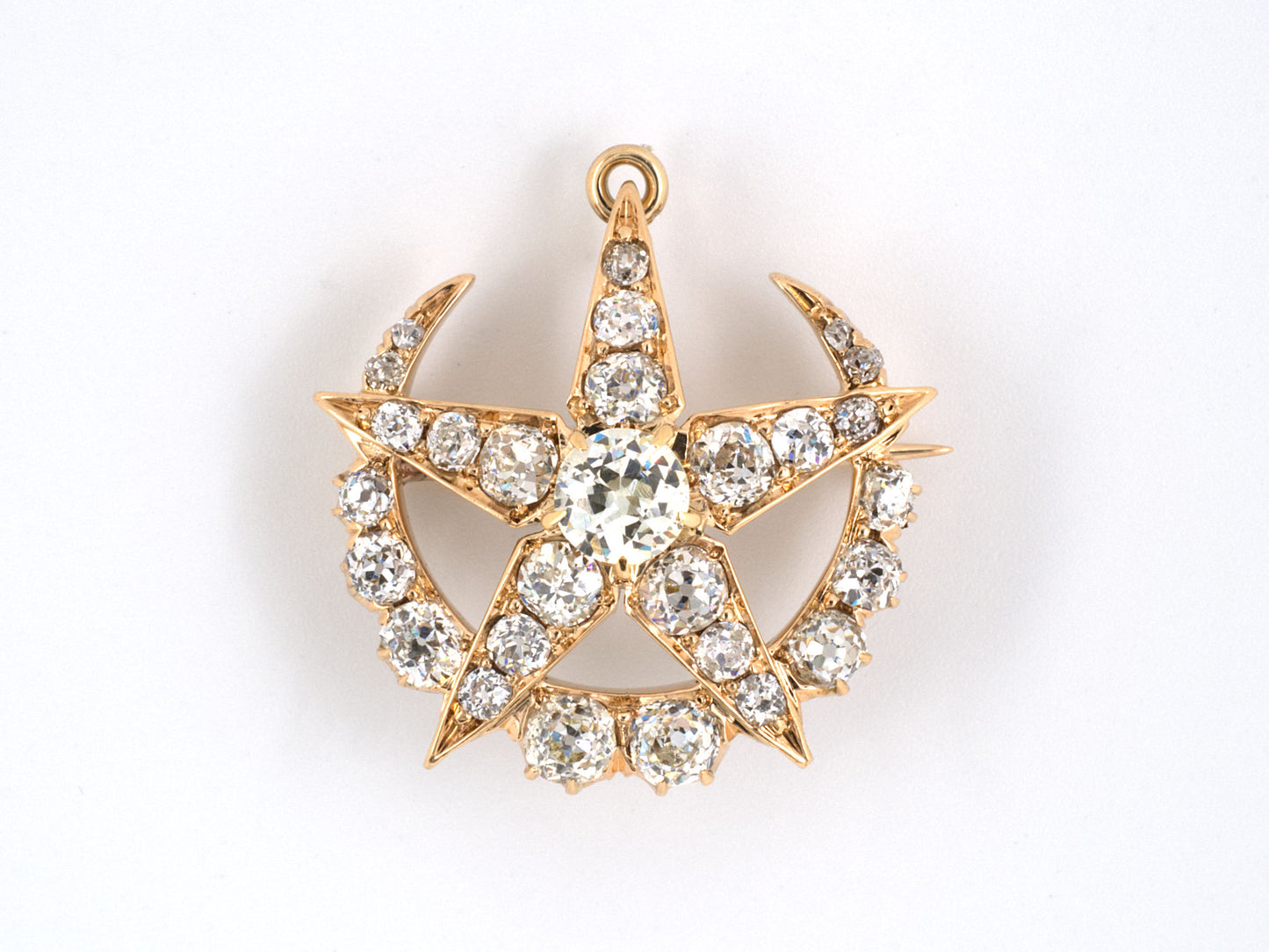 21996 - Victorian Gold Diamond Star Crescent Moon Pin Pendant
