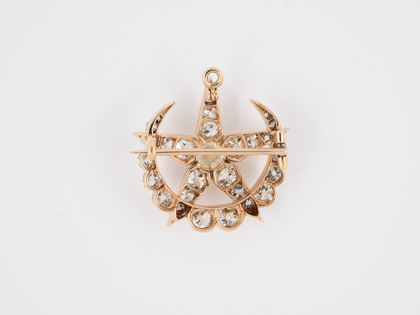21996 - Victorian Gold Diamond Star Crescent Moon Pin Pendant