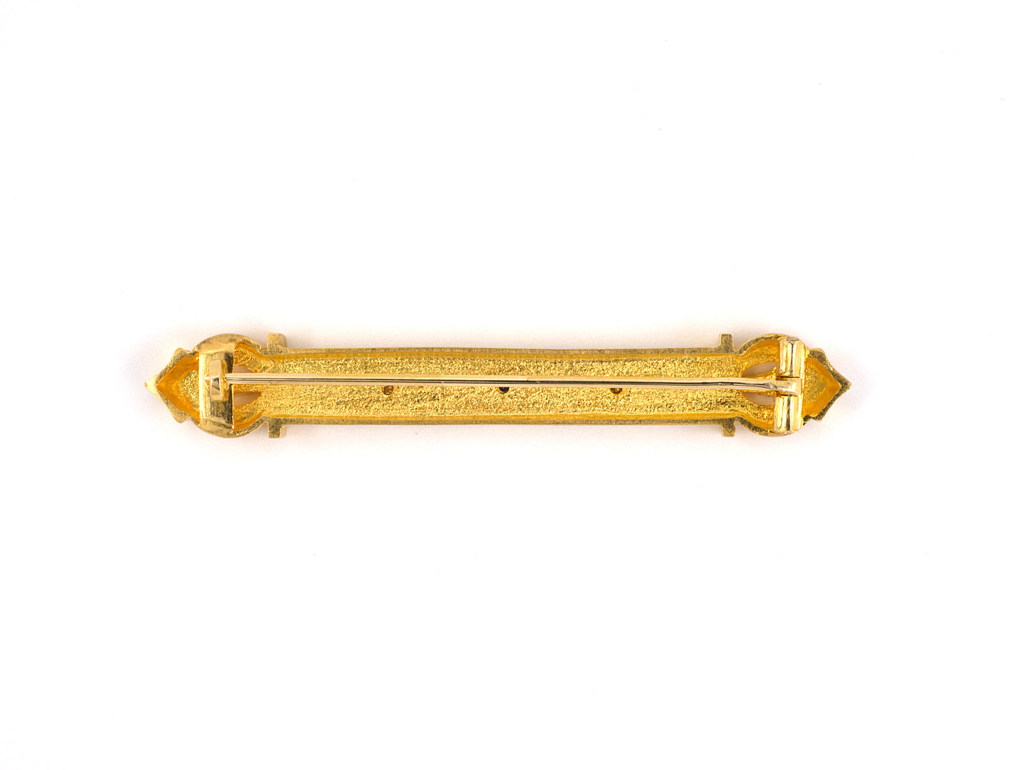 22050 - SOLD - Etruscan Revival Gold Sapphire Diamond Bar Pin