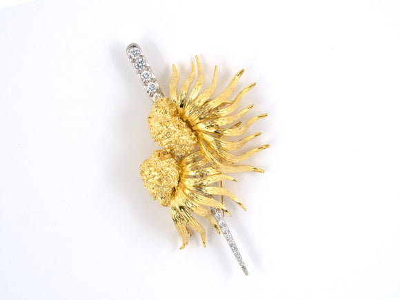 22205 - Circa 1970s Platinum Gold Diamond Flower Bar Pin