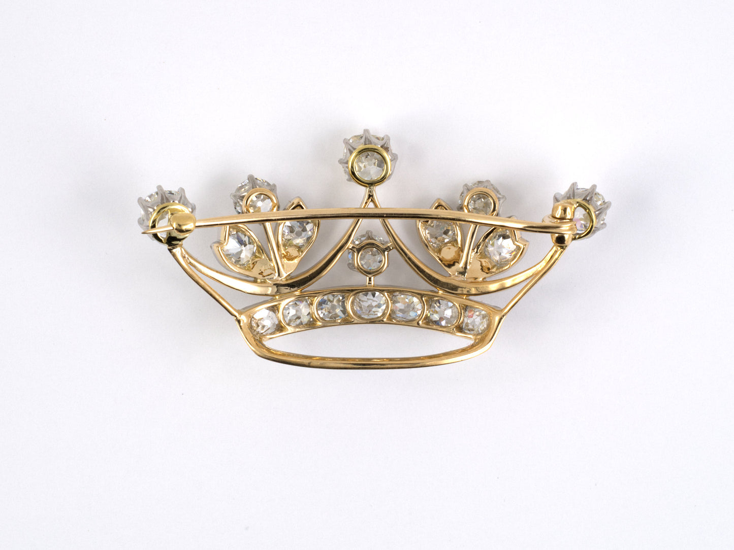 22328 - SOLD - Victorian Platinum Gold Diamond Crown Pin