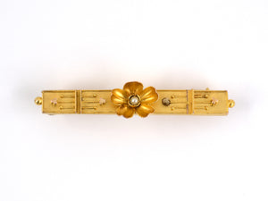 22568 - SOLD - Victorian Etruscan Revival Gold Pearl Flower Bar Pin