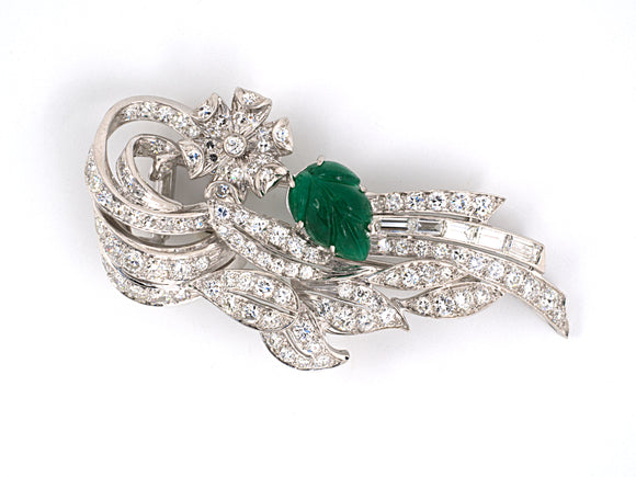 22679 - SOLD - Circa 1940 Platinum Emerald Diamond Pin