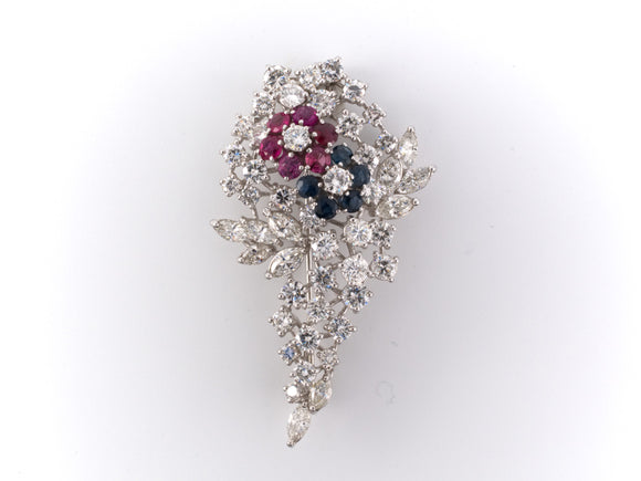 23112 - Circa 1960 Platinum Diamond Sapphire Ruby Pin