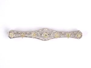 23131 - SOLD - Art Deco Fritschze Platinum Gold Diamond Chased Filigree Bar Pin