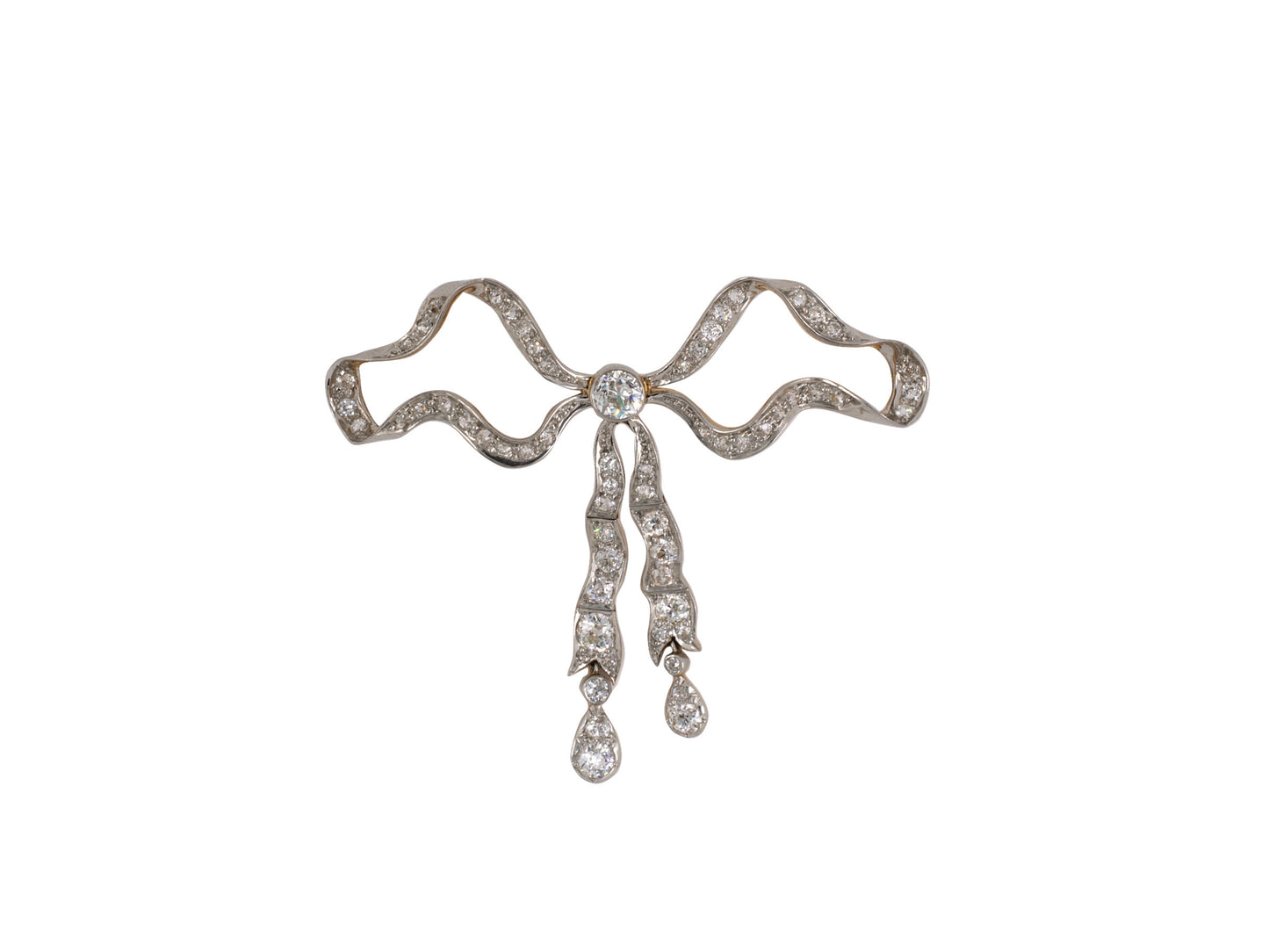 23138 - SOLD - Edwardian Platinum Gold Diamond Flexible Bow Pin