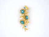 23199 - Circa 1960 Gold Platinum Turquoise Diamond Flower Pin