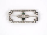 23226 - Art Deco Platinum Diamond Emerald Pin