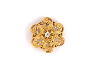 23254 - SOLD - Art Nouveau Gold Diamond Scroll Pin Pendant