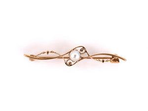 23271 - SOLD - Victorian Gold Pearl Scroll Bar Pin