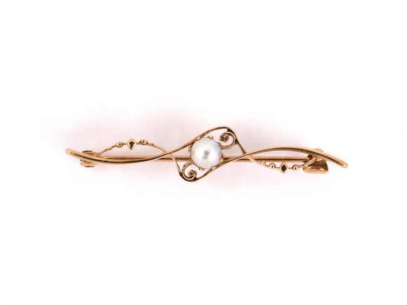 23271 - Victorian Gold Pearl Scroll Bar Pin