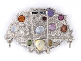 23273 - Art Deco Platinum Tutti Frutti AGL Sapphire Diamond Floral Basket Pin