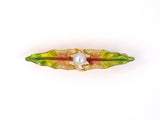 23301 - SOLD - Victorian Art Nouveau Krementz Gold Enamel Leaf Pearl Bar Pin