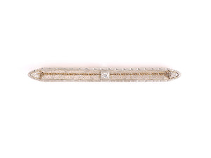 23309 - SOLD - Edwardian Krementz Platinum Gold Diamond Filigree Bar Pin