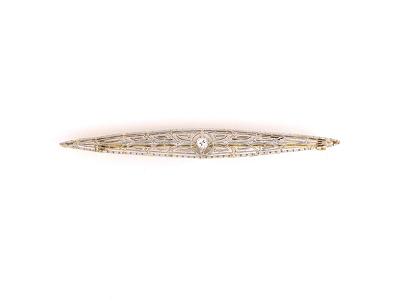 23310 - SOLD - Edwardian Taylor Platinum Gold Diamond Stamped Filigree Bar Pin