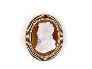 23322 - Victorian Gold Enamel Carnelian Stone Cameo Profile Locket Pin Pendant