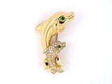 23346 - SOLD - Circa 1998 Cartier Gold Diamond Emerald Mother Child Dolphin Pin