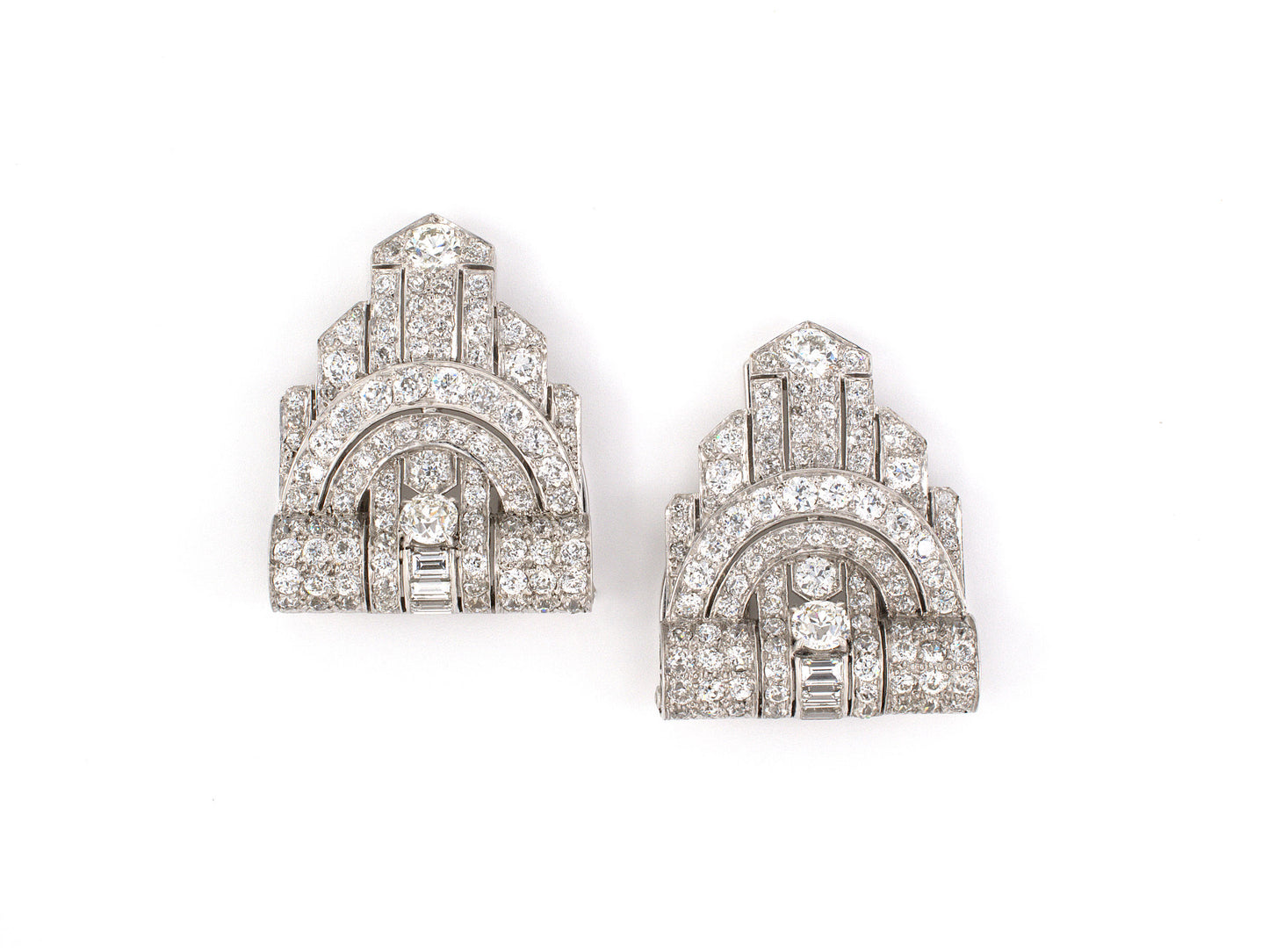 23350 - SOLD - Art Deco Platinum Diamond Pin Clips